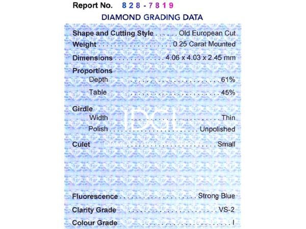 Diamond Bracelet Grading card