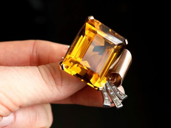 citrine and diamond brooch