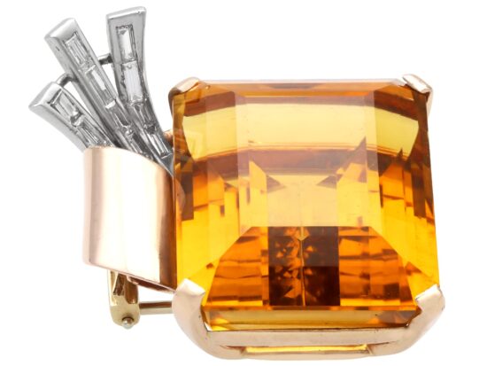 Platinum Set Citrine Brooch Detail