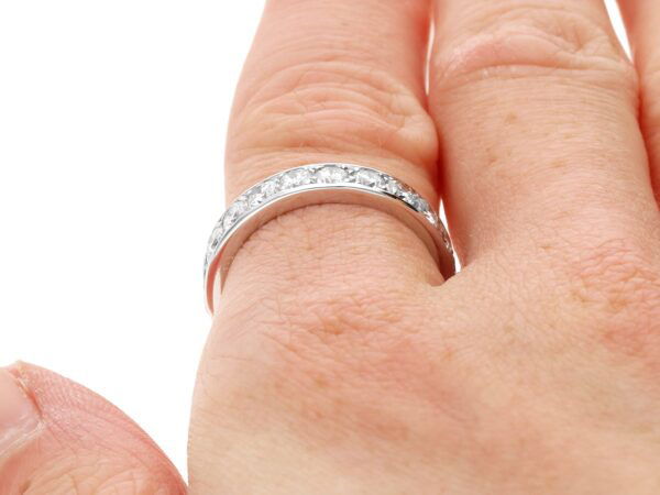 French Pavé Diamond Eternity Ring on hand