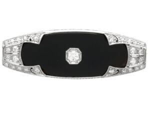 Art Deco Onyx Brooch with Diamonds