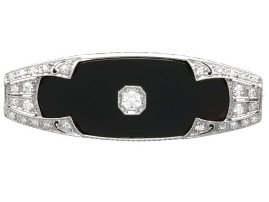 Art Deco Onyx Brooch with Diamonds