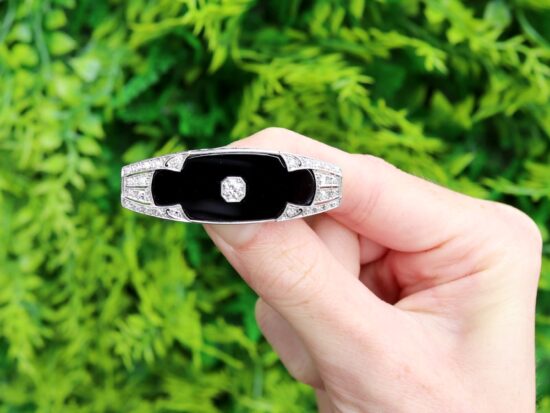 Art Deco Onyx Brooch with Diamonds outside