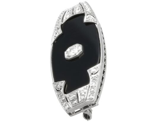 Art Deco Onyx Brooch with Diamonds