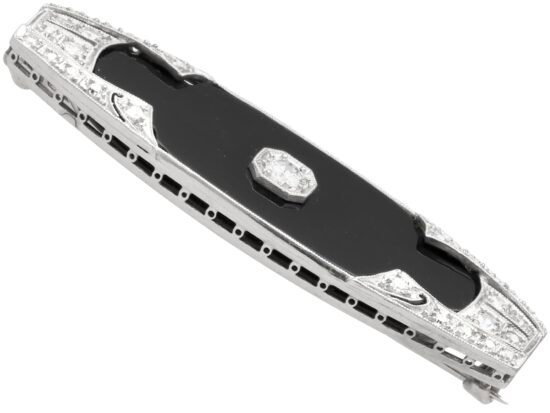 Art Deco Onyx Brooch with Diamonds