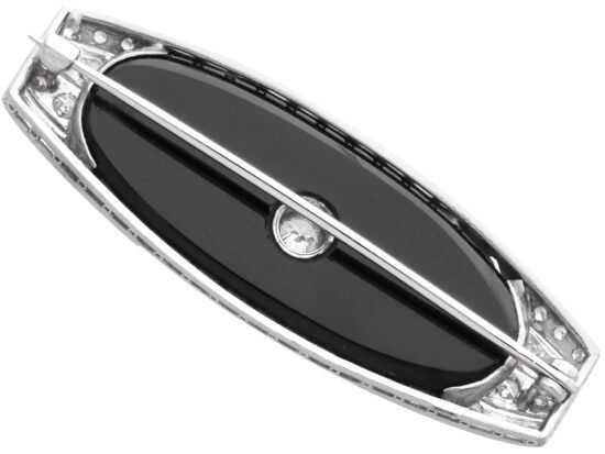 Art Deco Onyx Brooch with Diamonds reverse