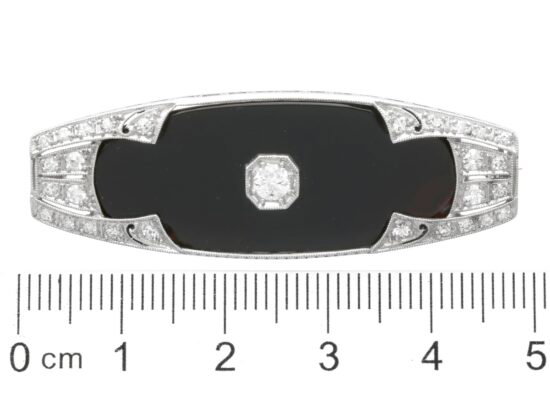 Art Deco Onyx Brooch with Diamonds size