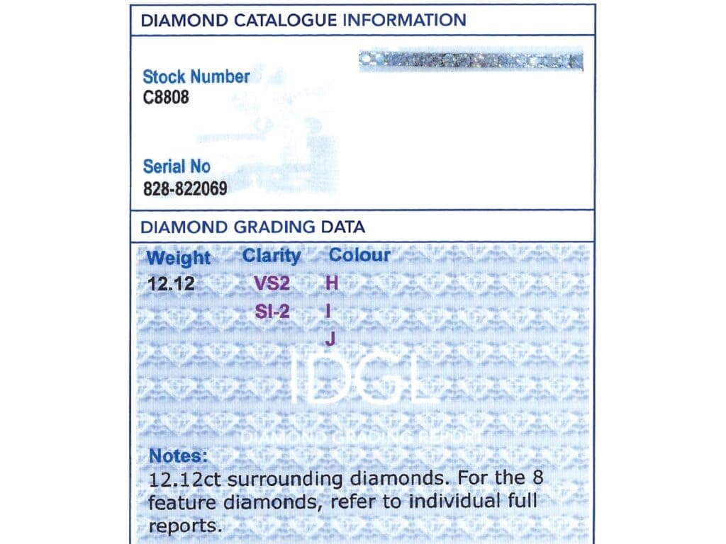 diamond line bracelet grading card