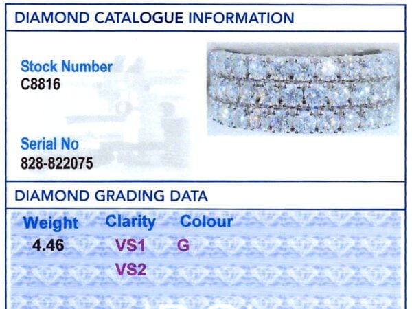 three row diamond eternity ring grading card