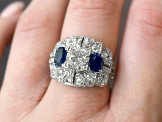 art deco basaltic sapphire cocktail ring