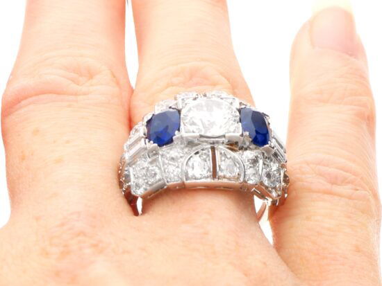 platinum basaltic sapphire cocktail ring on hand