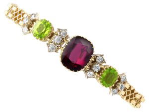Antique Garnet Peridot Diamond Gold Bracelet