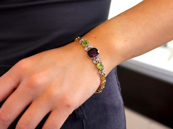 Garnet Peridot Bracelet On Wrist Social Image