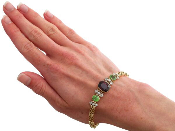 Garnet Peridot Bracelet On Wrist