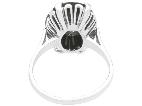 Antique Black Onyx and Diamond Ring in White Gold back