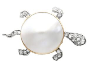 Antique Pearl Turtle Brooch with Diamonds