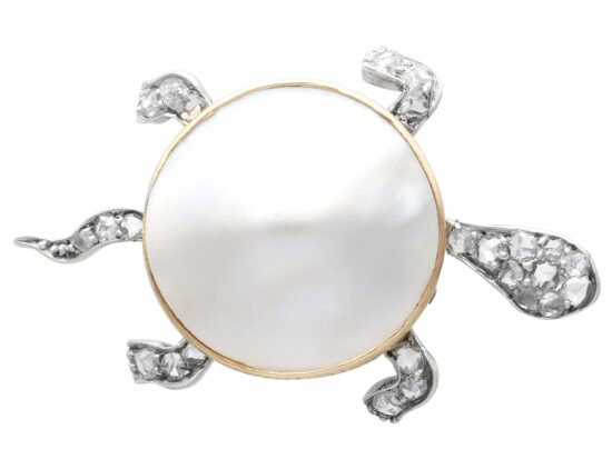 Antique Pearl Turtle Brooch with Diamonds
