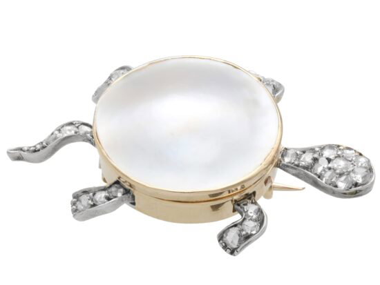 Antique Pearl Turtle Brooch with Diamonds
