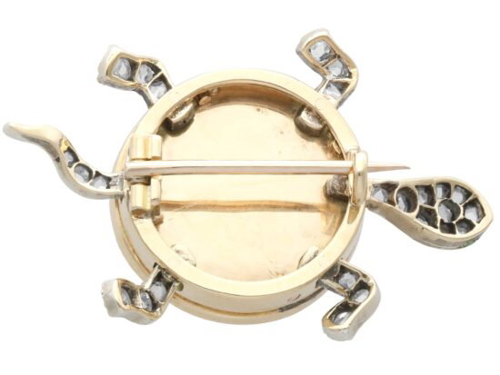 Antique Pearl Turtle Brooch with Diamonds reverse