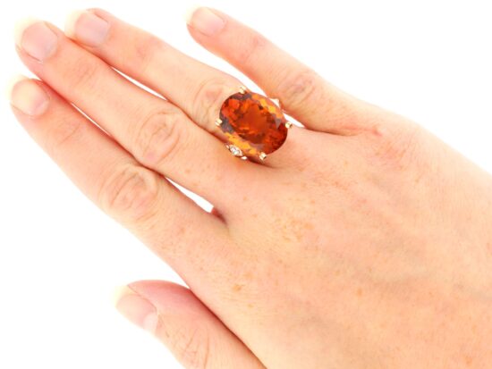 Oval Citrine Ring Being Worn