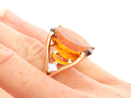 Citrine Ring On Hand Closeup