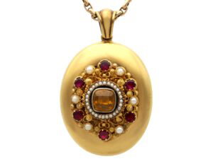 Antique Citrine Garnet Locket Front