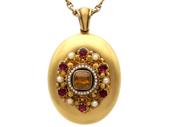 Antique Citrine Garnet Locket Front