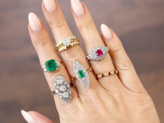 gemstone rings on hand