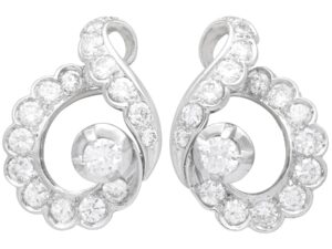 Antique Diamond Platinum Earrings Front