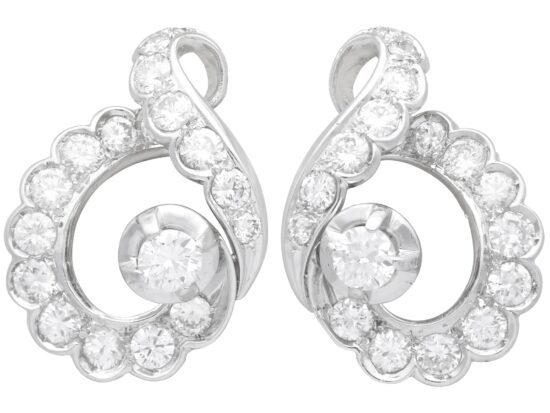 Antique Diamond Platinum Earrings Front