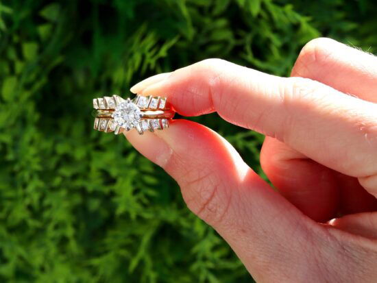 Wedding and Engagement Ring Set Gold outside