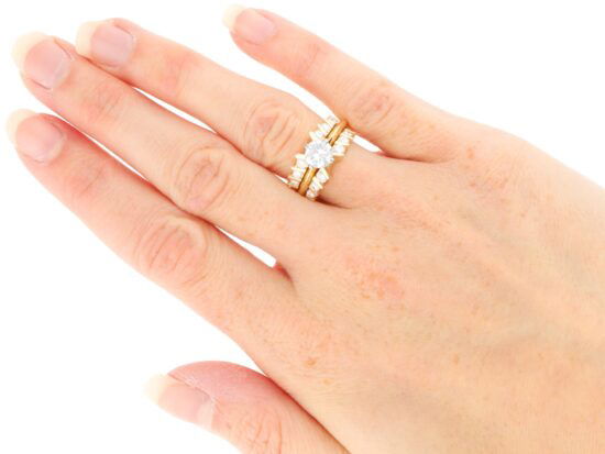 Wedding and Engagement Ring Set Gold wearing