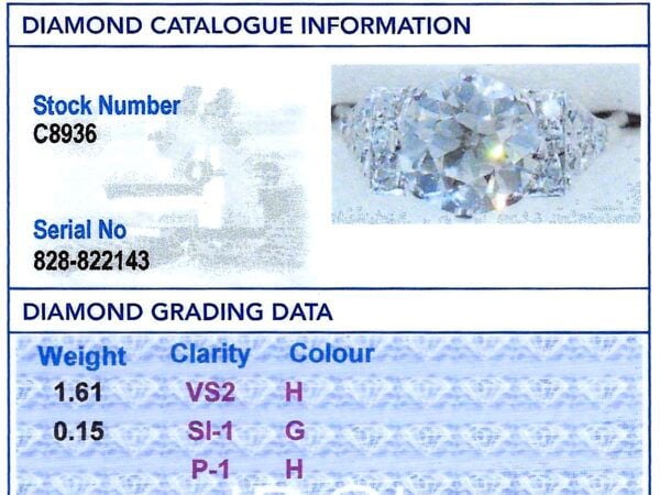 old European cut diamond ring diamond grading card