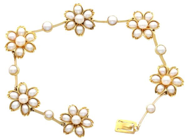 Victorian pearl and gold necklace and bracelet set clasp open