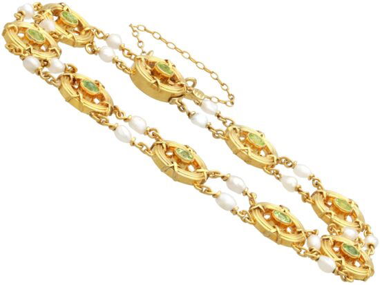 Peridot Natural Pearl Gold Bracelet