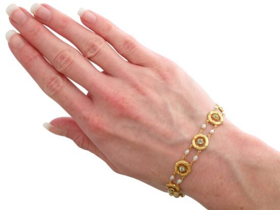 Peridot Pearl Bracelet On Wrist