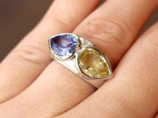 Pear Sapphire Ring Close Up On Hand