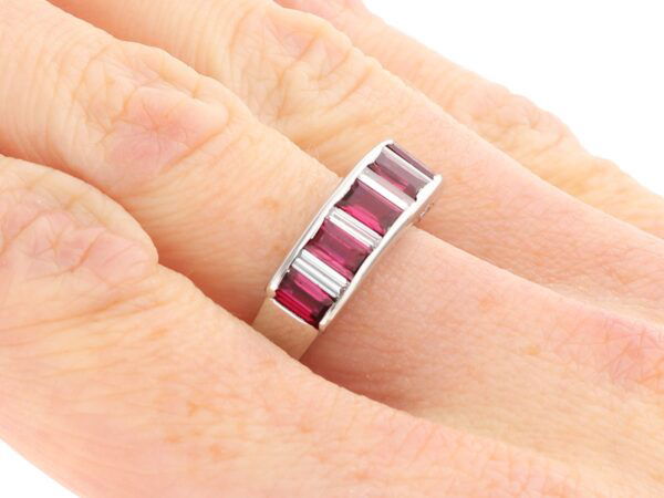 wearing a vintage ruby and diamond eternity ring
