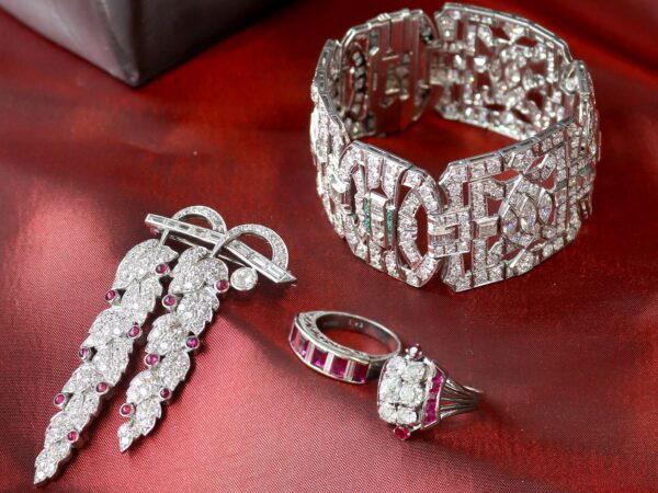 Large Art Deco Diamond bracelet with other diamond jewlelery items