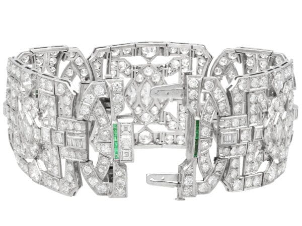 Large Art Deco Diamond bracelet with wemerald clasp