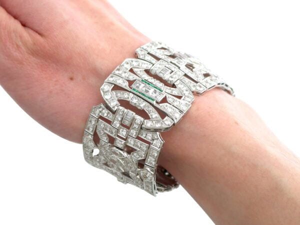 Large Art Deco Diamond bracelet on wrist