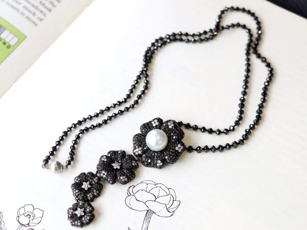 black diamond and pearl drop pendant