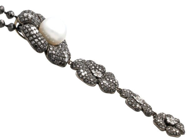 black diamond and cultured pearl pendant