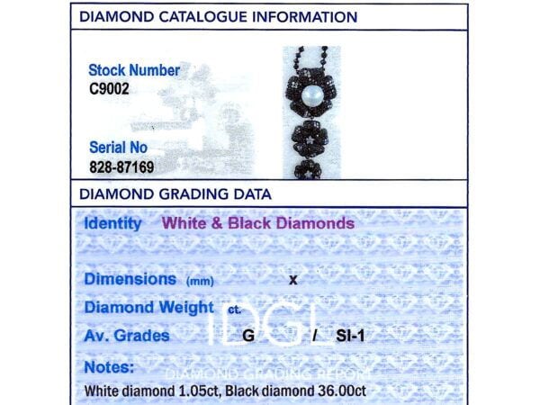 black diamond and pearl pendant grading card