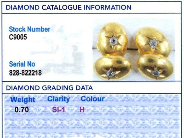 Victorian Diamond Gold Cufflinks grading card