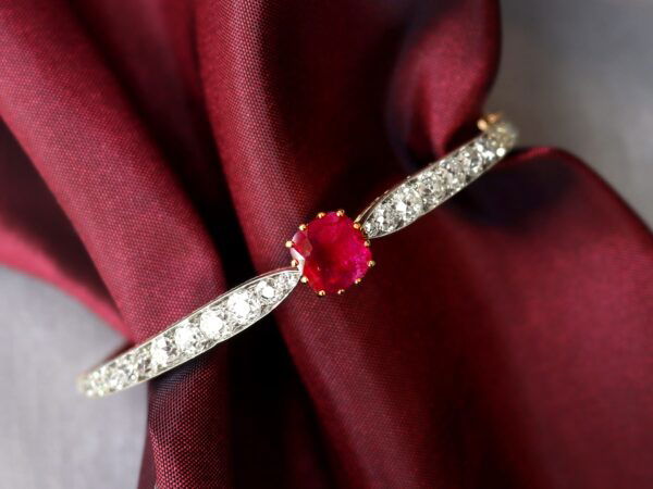 Antique Ruby Diamond Gold Bangle Front