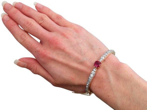 Ruby Diamond Rose Gold Bangle On Wrist