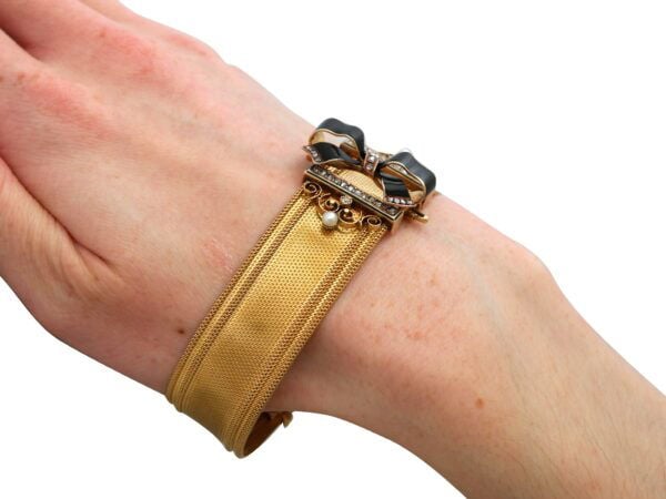Wearing Victorian Gold Pearl Bracelet