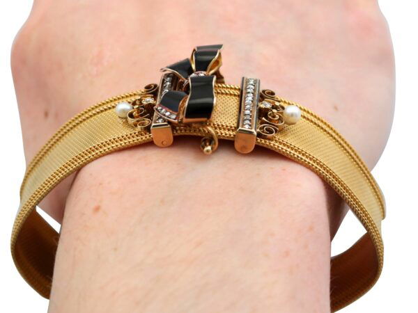 Close Up Victorian Gold Bracelet On Wrist