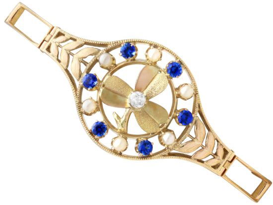 Antique Sapphire Pearl Diamond Gold Bracelet